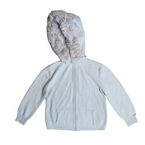 VINTAGE ST. JOHN SPORT 100% Cashmere Fur Trimmed Hooded Full Zip Sweater Size P